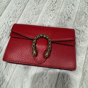 Gucci Red and Gold Leather Clutch with Horseshoe Closure